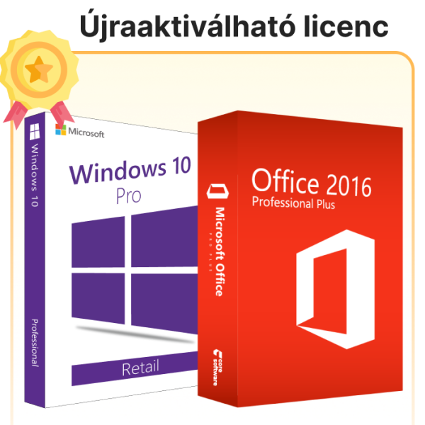 Windows 10 Pro Retail Full licenc + Office Pro Plus 2016 Retail licenc (Microsoft fiók társítással)