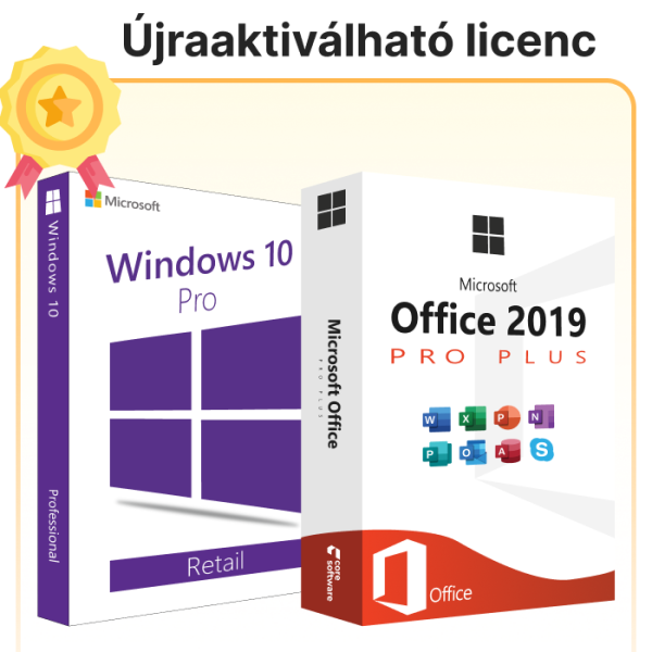 Windows 10 Pro Retail Full licenc + Office Pro Plus 2019 Retail licenc (Microsoft fiók társítással)
