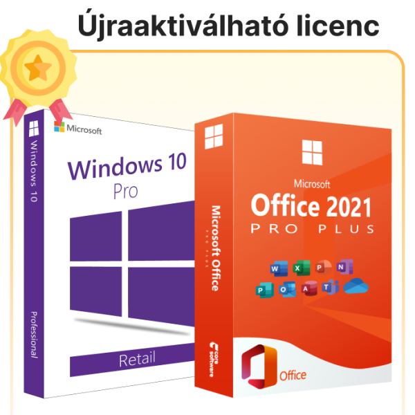 Windows 10 Pro Retail Full licenc + Office Pro Plus 2021 Retail licenc (Microsoft fiók társítással)