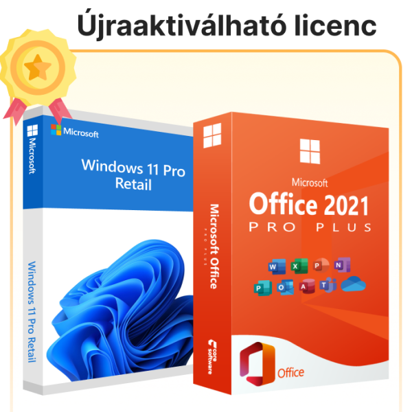 Windows 11 Pro Retail Full licenc + Office Pro Plus 2021 Retail licenc (Microsoft fiók társítással)